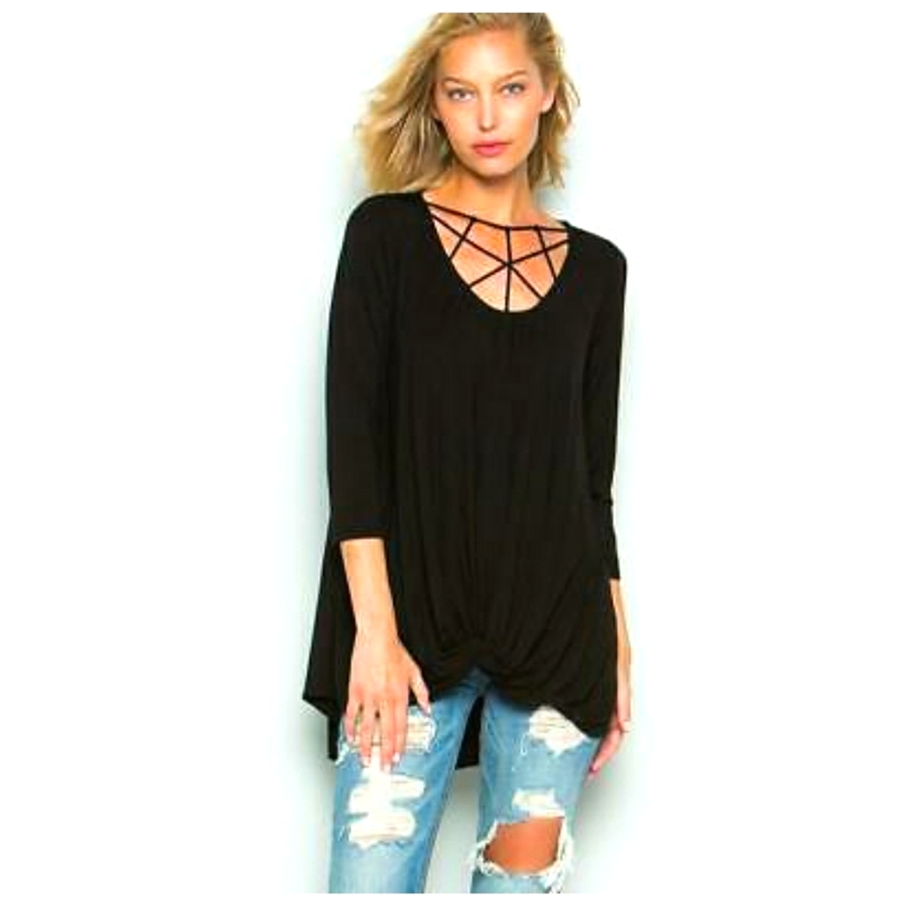 Cage Front Knot Bottom Blouse